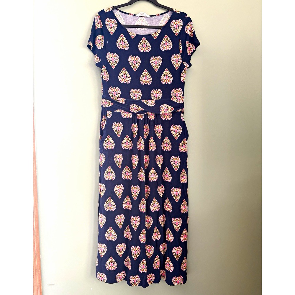 Boden Amelie Jersey Midi Dress Navy Pink Paisley Short Sleeve size 10